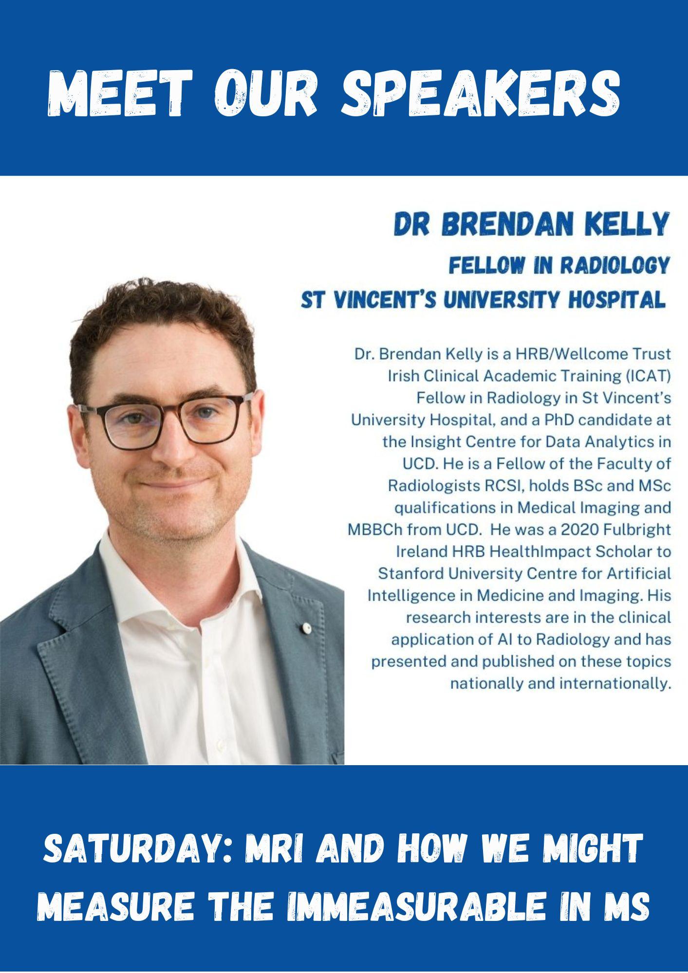Image of Brendan Kelly with blue text on white background