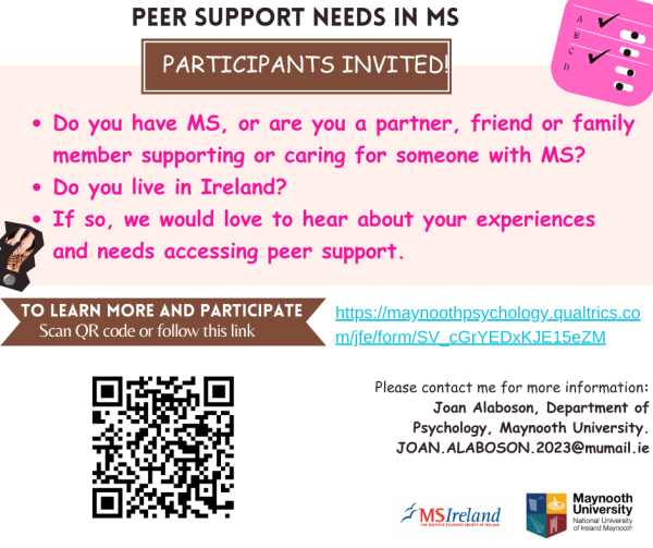 Information on a new survey with Maynooth College on Peer Support Needs in MS