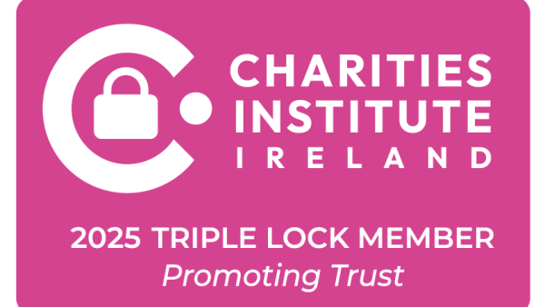Logo of a charity institute in Ireland with a pink background, displaying '2025 Triple Lock Member' as a prominent text.