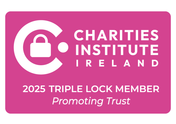 Logo of a charity institute in Ireland with a pink background, displaying '2025 Triple Lock Member' as a prominent text.