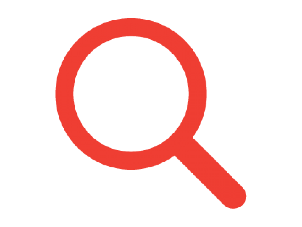 graphic of a red magnifying glass on white background.