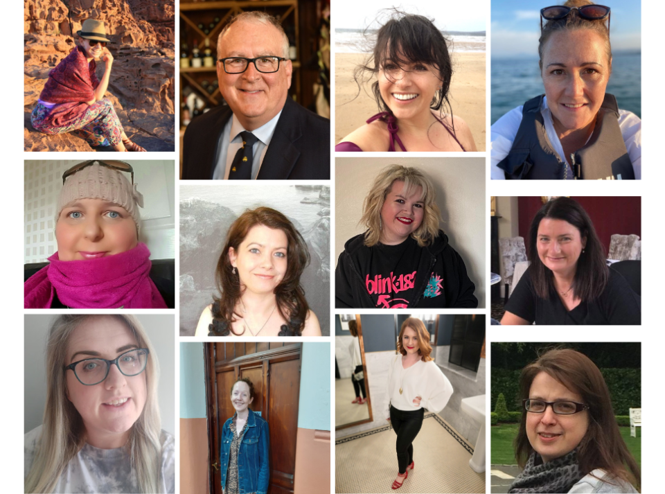 collage of 12 bloggers, each in a separate frame