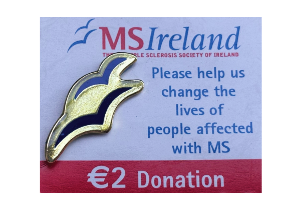 MS Ireland card displaying a bird-shaped pin
