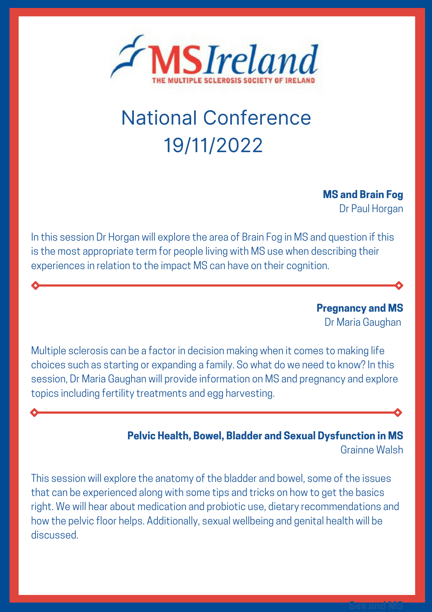 MS Ireland National Conference 2022 list of talks and speakers 1
