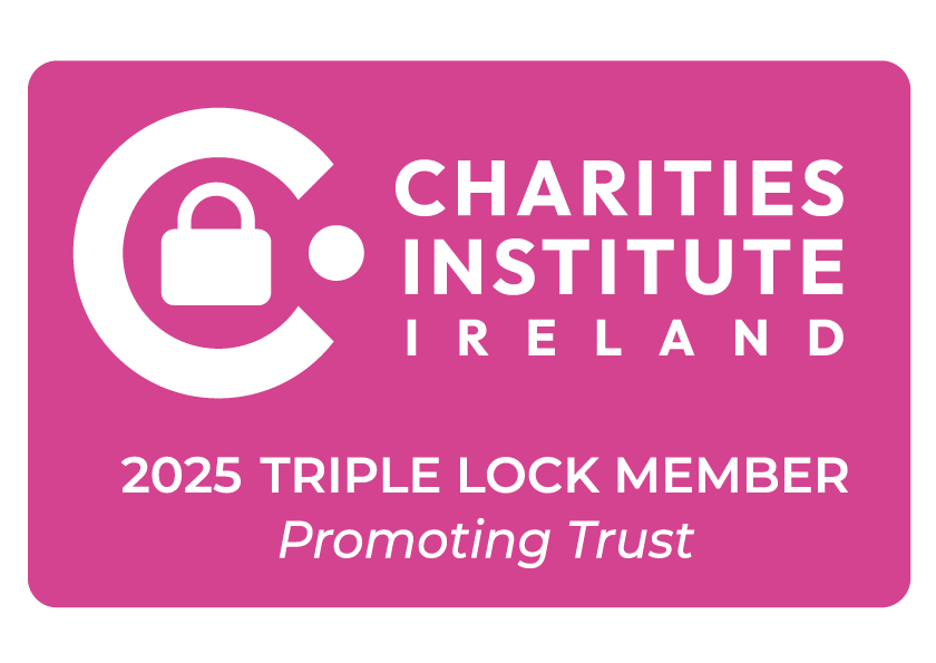 Logo of a charity institute in Ireland with a pink background, displaying '2025 Triple Lock Member' as a prominent text.