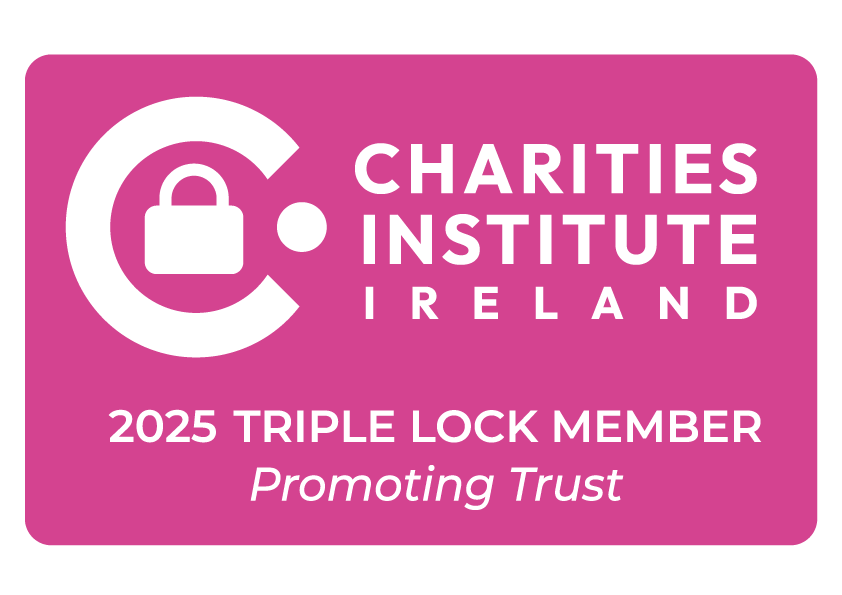 Logo of a charity institute in Ireland with a pink background, displaying '2025 Triple Lock Member' as a prominent text.