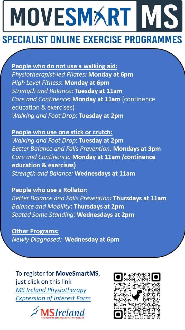 MoveSmart MS September 2025 online exercise programme flyer with schedule and registration details