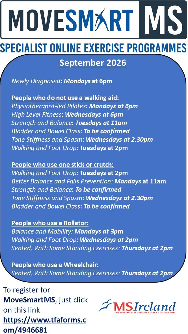MoveSmart MS online exercise programme timetable for September 2026