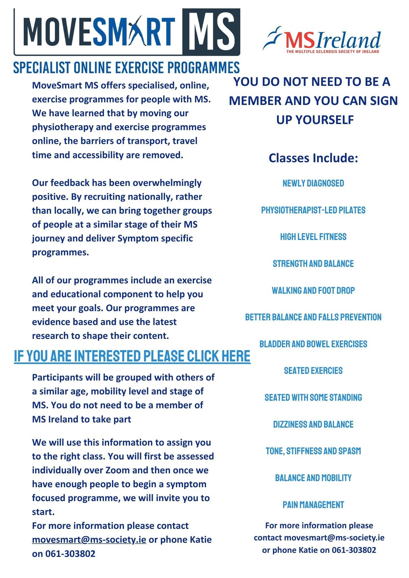 MoveSmart MS specialist online exercise programmes and classes for people with MS