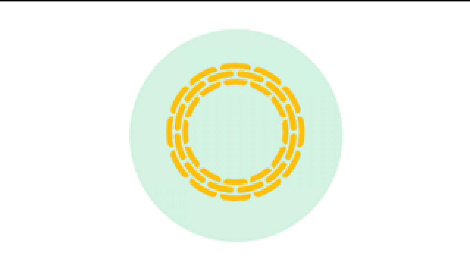 Graphics of yellow blocks in a circle on a green background. 