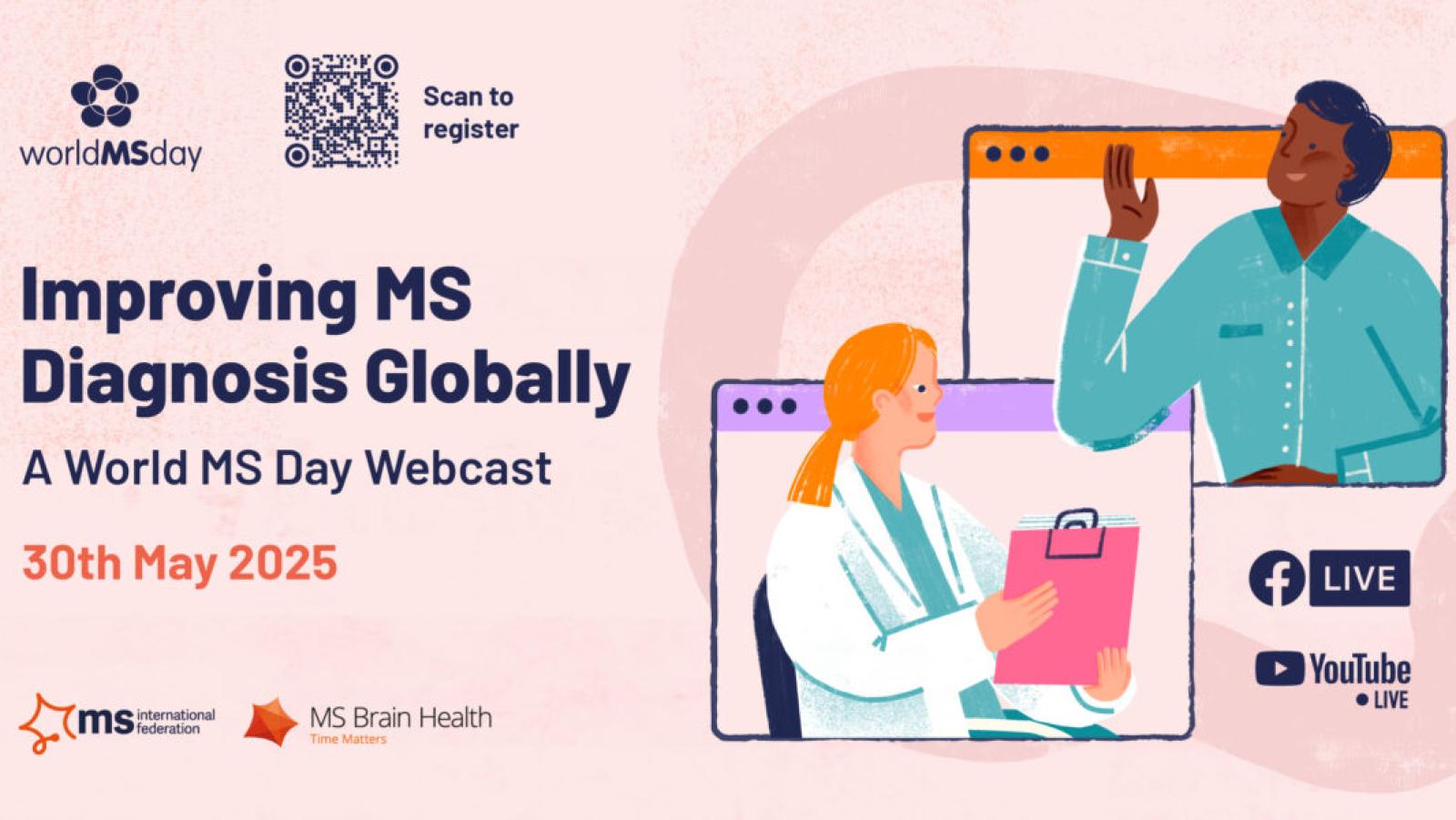 decorative background, World MS Day webcast text